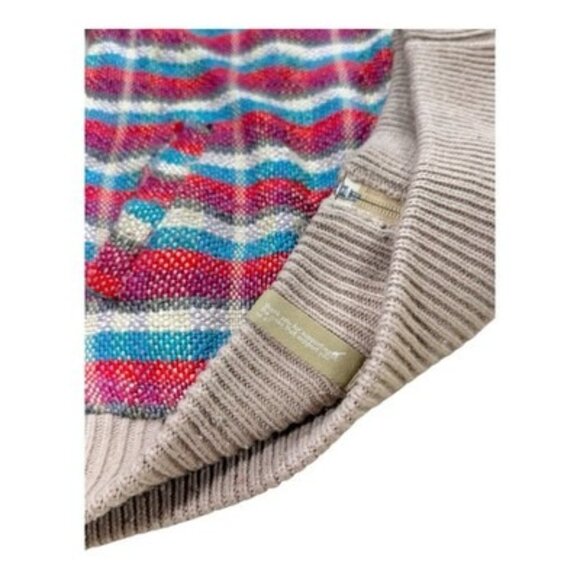 LRG Knit Sweater Jacket L Beige Multi Stripe Front Zip-Up Pockets Lined Rare - Picture 11 of 16